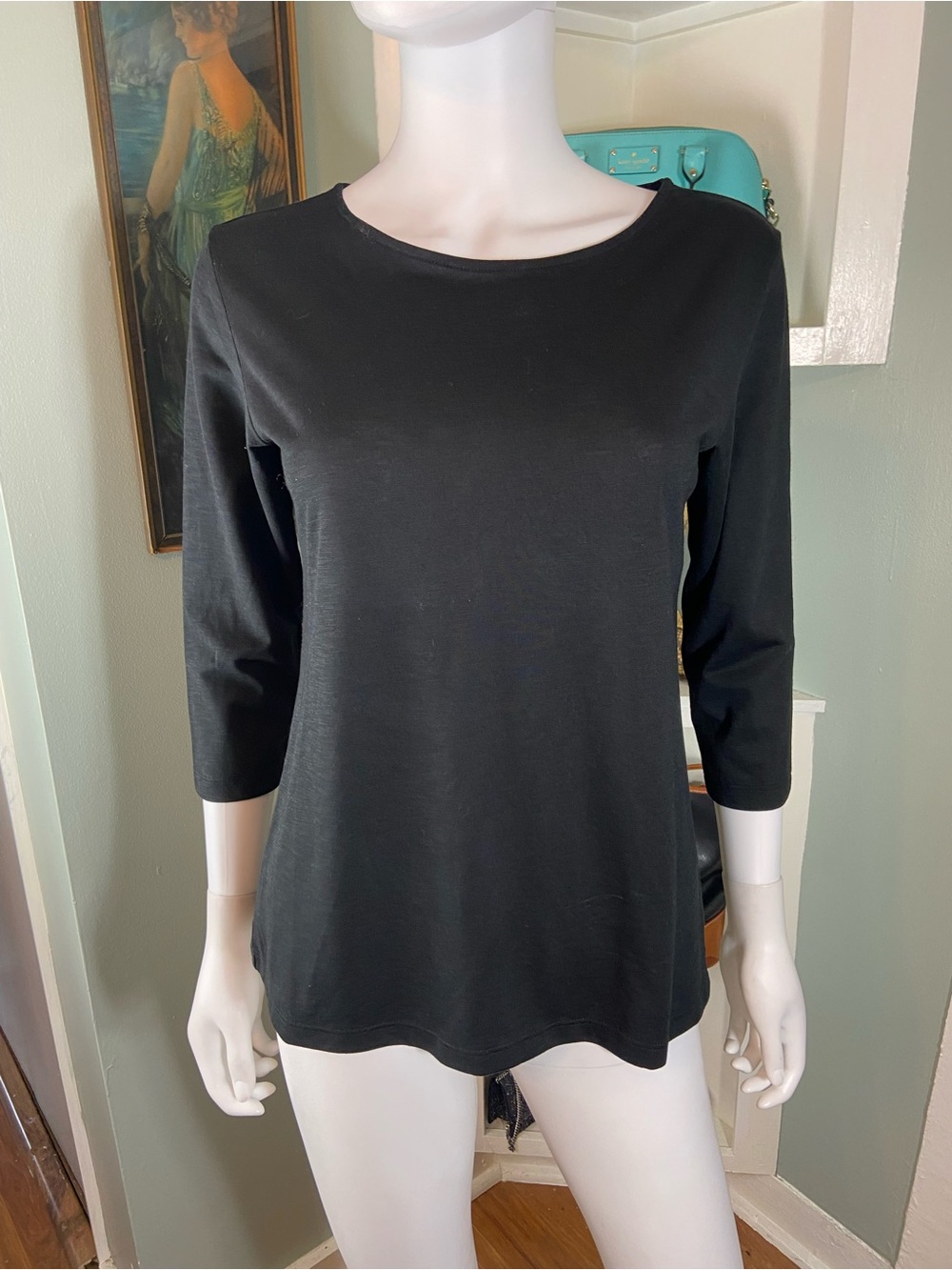 Theory Basic Black Atmos Light 3/4 Sleeve Top T Shirt Tee Small S